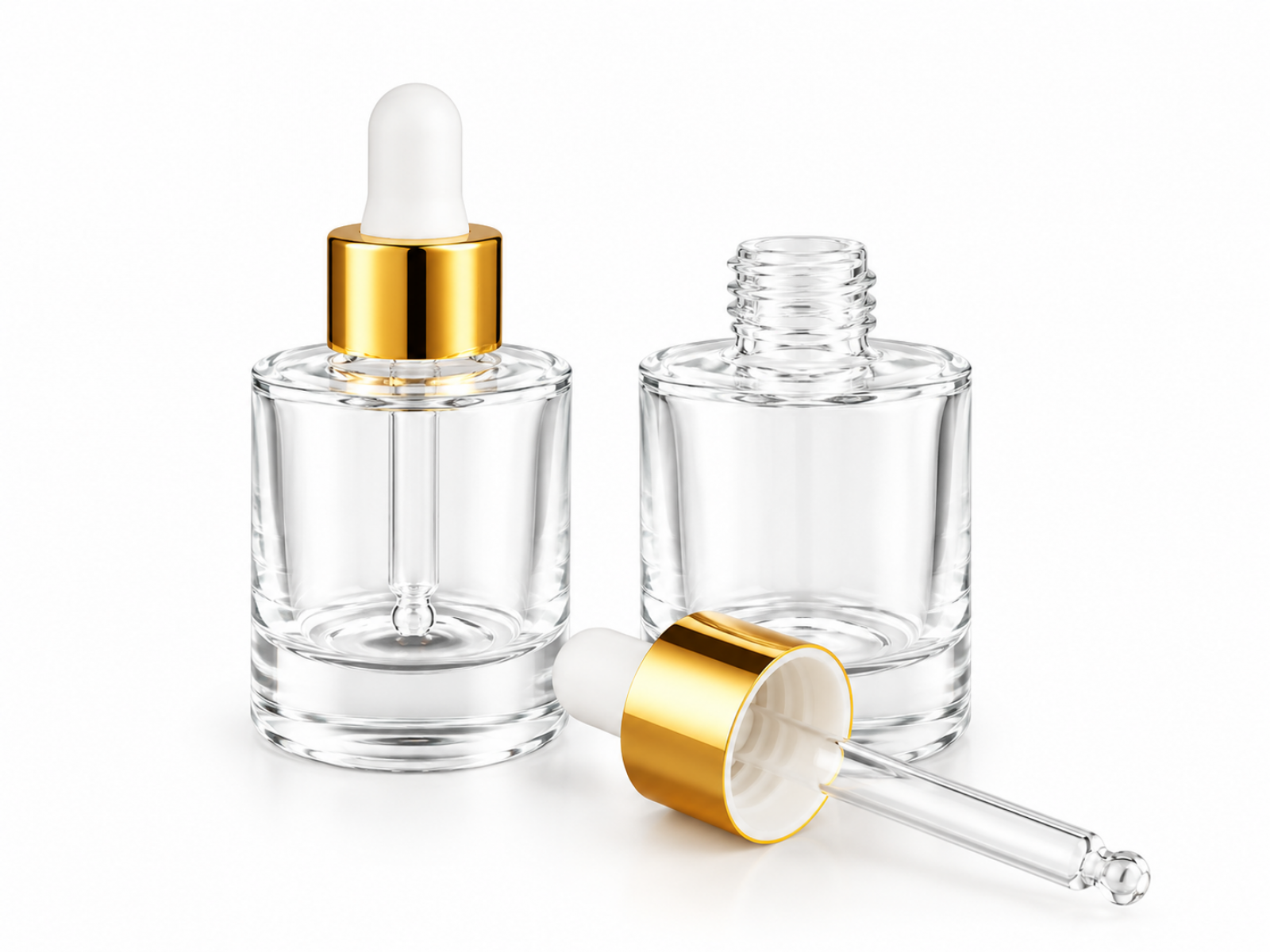 FDO-30 * 30 ML ŞEFFAF SİLİNDİR DAMLALIK GOLD KAPAKLI