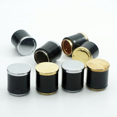 FKSY-15 * 15 mm Gold ve Gümüş Kaplamalı Plastik Siyah Silindir Kapak