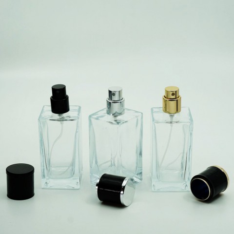 FSK-50 * 50 Ml. Şeffaf Renkte Kare Kolay Kapama 15/mm Ağızlı Parfüm Şişesi